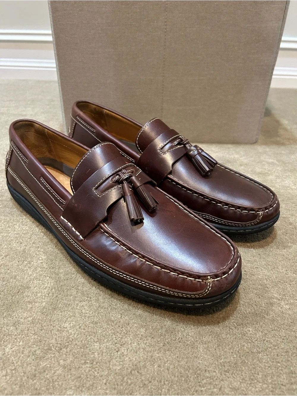 Johnston & Murphy Chocolate Brown Leather Tassel Loafers Size 12